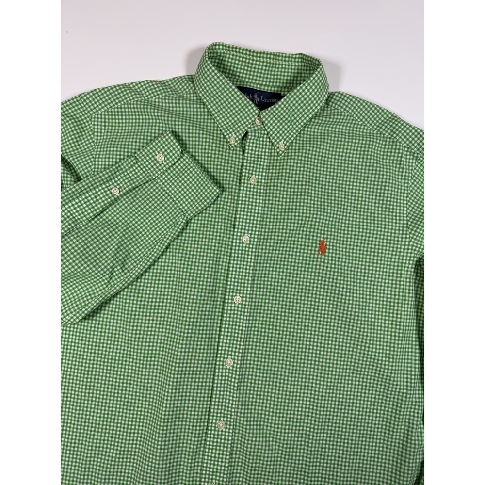 Polo Ralph Lauren Mens XL Green Gingham Long Sleeve Button Up Dress Shirt Cotton